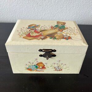Vintage Teddy Bear Musical Jewelry Box // Spinning Bear // Mele Co.